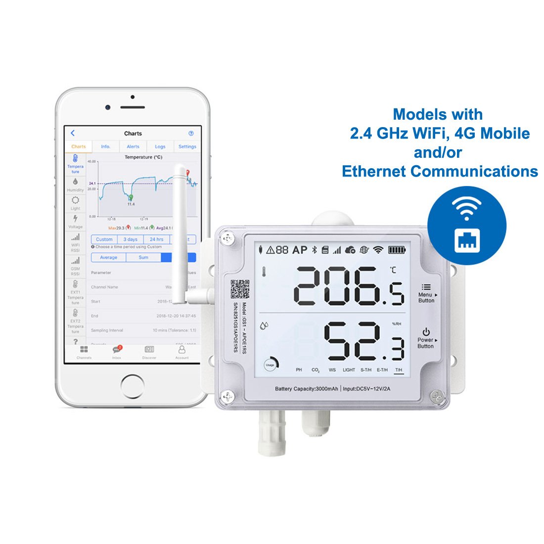 UbiBot GS1-PL4G1RS Cloud-based Wifi, Cellular and GPS Temperature Sensor, Wireless Temperature and Humidity Monitor