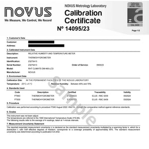 CAL-RHT-6PT Temperature/Humidity Calibration Certificate for the Novus RHT Family of Products