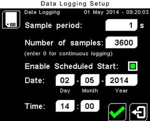 Data Logging Setup Screen